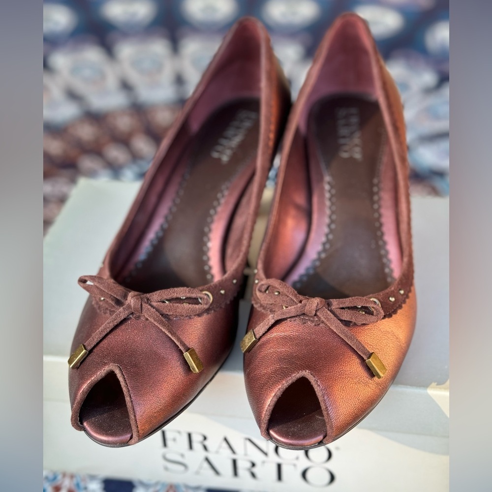 Franco Sarto L-Bless Copper Dark Brown/Rose/Dark Pink Goldish 2” heels